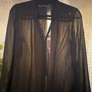 Patterson J. Kincaid Sheer Black Button-Front Blouse – Size M
